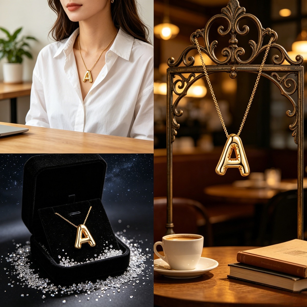 Bubble Letter Pendant Necklace for Women, Name Jewelry